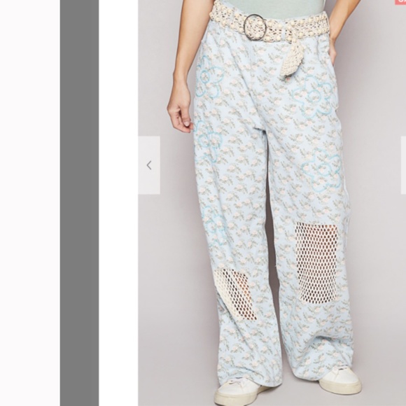 POL “ Amy “ POL Twill Pants with Crochet and floral Embroidery Detail 51 - Picture 1 of 1